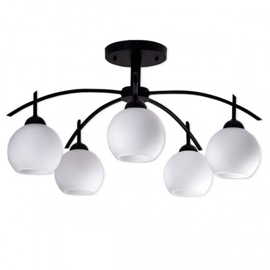 GloboStar® LUNA 01088 Μοντέρνο Φωτιστικό Οροφής Πολύφωτο 5 x E27 Μαύρο Μεταλλικό με Λευκό Γυαλί Καμπάνα Φ63 x Y39cm