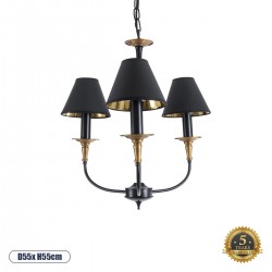 GloboStar® LIMI 01091 Vintage Industrial Κρεμαστό Φωτιστικό Οροφής Τρίφωτο 3 x E14 AC220-240V - Φ55 x Υ55cm - Μαύρο Μεταλλικό Πολυέλαιος με Καπέλο - 5 Χρόνια Εγγύηση