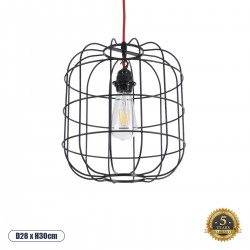 GloboStar® PARROT 01099 Μοντέρνο Industrial Κρεμαστό Φωτιστικό Οροφής Μονόφωτο 1 x E27 AC220-240V - Φ28 x Υ30cm - Μαύρο Μεταλλικό Πλέγμα - 5 Χρόνια Εγγύηση