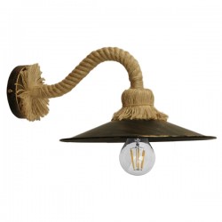 GloboStar® ROBLY 01125 Vintage Φωτιστικό Τοίχου Απλίκα Μονόφωτο Μπρούτζινο Σκουριά Μεταλλικό με Καπέλο και με Μπεζ Σχοινί Φ27 x Μ35 x Π27 x Υ20cm