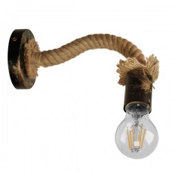 GloboStar® SADON 01126 Vintage Φωτιστικό Τοίχου Απλίκα Μονόφωτο Μπρούτζινο Σκουριά Μεταλλικό με Μπεζ Σχοινί Μ22 x Π10 x Υ15cm