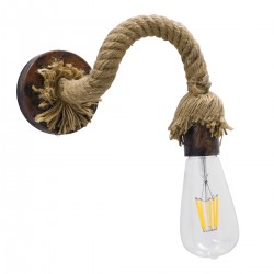 GloboStar® FLEDI 01134 Vintage Φωτιστικό Τοίχου Απλίκα Μονόφωτο 1 x E27 AC220-240V - Μ10 x Π25 x Υ15cm - Μπρούτζινο Σκουριά Μεταλλικό με Μπεζ Σχοινί - 5 Χρόνια Εγγύηση