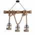 GloboStar® LILO 01149 Vintage Κρεμαστό Φωτιστικό Οροφής Τρίφωτο 3 x E27 Καφέ Ξύλινο Μπαμπού με Μπεζ Σχοινί Μ80 x Π15 x Υ100cm