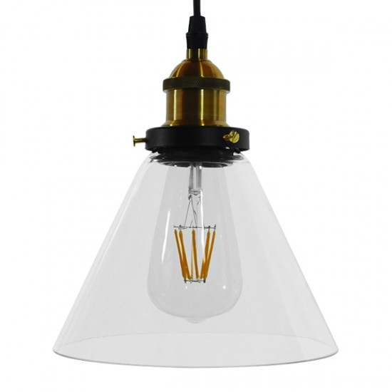 GloboStar® WICKHAM 01169 Vintage Κρεμαστό Φωτιστικό Οροφής Μονόφωτο 1 x E27 Γυάλινο Καμπάνα Φ18 x Y20cm