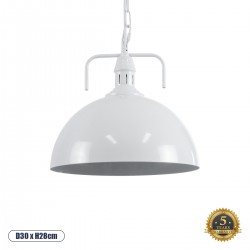 GloboStar® LARKIN 01174 Vintage Κρεμαστό Φωτιστικό Οροφής Μονόφωτο 1 x E27 AC220-240V - Φ30 x Υ28cm - Λευκό Μεταλλικό Καμπάνα - 5 Χρόνια Εγγύηση