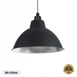 GloboStar® LOUVE 01176 Vintage Industrial Κρεμαστό Φωτιστικό Οροφής Μονόφωτο 1 x E27 AC220-240V IP20 - Φ40 x Y30cm - Μαύρο με Ασημί Μεταλλικό Καμπάνα - 5 Χρόνια Εγγύηση