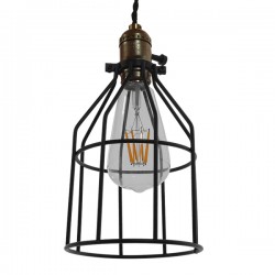 GloboStar® GALOT 01179 Vintage Industrial Κρεμαστό Φωτιστικό Οροφής Μονόφωτο 1 x E27 Μαύρο Μεταλλικό Πλέγμα Φ13.5 x Υ16cm
