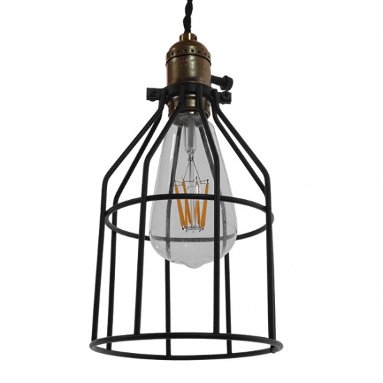 GloboStar® GALOT 01179 Vintage Industrial Κρεμαστό Φωτιστικό Οροφής Μονόφωτο 1 x E27 Μαύρο Μεταλλικό Πλέγμα Φ13.5 x Υ16cm
