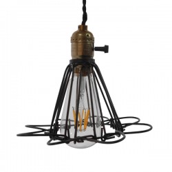 GloboStar® FLOWER IRON RUST 01181 Vintage Κρεμαστό Φωτιστικό Οροφής Μονόφωτο 1 x E27 AC220-240V IP20 - Φ10 x Υ20cm - Μαύρο Μεταλλικό Πλέγμα - 5 Χρόνια Εγγύηση