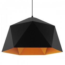 GloboStar® HEXAGON 01195 Μοντέρνο Κρεμαστό Φωτιστικό Οροφής Μονόφωτο Μαύρο - Χρυσό Μεταλλικό Καμπάνα Φ46 x Y25cm