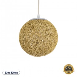 GloboStar® OCEANA 01200 Vintage Κρεμαστό Φωτιστικό Οροφής Μονόφωτο 1 x E27 AC220-240V - Φ20 x Υ20cm - Μπεζ Ξύλινο Ψάθινο Rattan Μπάλα - 5 Χρόνια Εγγύηση