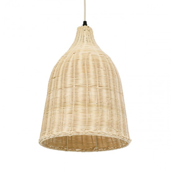 GloboStar® BAHAMAS 01202 Vintage Κρεμαστό Φωτιστικό Οροφής Μονόφωτο 1 x E27 AC220-240V - Φ30 x Υ40cm - Μπεζ Μπαμπού Καμπάνα - 5 Χρόνια Εγγύηση