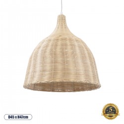 GloboStar® BAHAMAS 01203 Vintage Κρεμαστό Φωτιστικό Οροφής Μονόφωτο 1 x E27 AC220-240V - Φ45 x Υ47cm - Μπεζ Ξύλινο Ψάθινο Μπαμπού Καμπάνα - 5 Χρόνια Εγγύηση