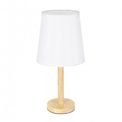 GloboStar® NAPHIE 01208 Κλασικό Επιτραπέζιο Φωτιστικό Πορτατίφ Μονόφωτο 1 x E27 Ξύλινο με Λευκό Καπέλο Φ21 x Υ42cm