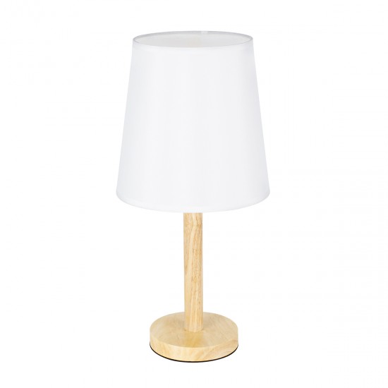 GloboStar® NAPHIE 01208 Κλασικό Επιτραπέζιο Φωτιστικό Πορτατίφ Μονόφωτο 1 x E27 Ξύλινο με Λευκό Καπέλο Φ21 x Υ42cm