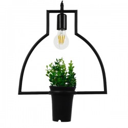 GloboStar® FLOWERPOT 10001209 Μοντέρνο Κρεμαστό Φωτιστικό Οροφής Μονόφωτο 1 x E27 Μαύρο Μεταλλικό με Διακοσμητικό Φυτό Φ34 x Y34cm