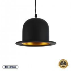 GloboStar® CHARLO 01214 Vintage Κρεμαστό Φωτιστικό Οροφής Μονόφωτο 1 x E27 AC220-240V - Φ26 x Υ16cm - Μαύρο Μεταλλικό Καμπάνα - 5 Χρόνια Εγγύηση