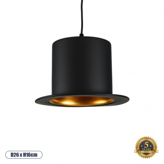 GloboStar® SHERLOCK 01215 Vintage Κρεμαστό Φωτιστικό Οροφής Μονόφωτο 1 x E27 AC220-240V - Φ26 x Υ16cm - Μαύρο Μεταλλικό Καμπάνα - 5 Χρόνια Εγγύηση
