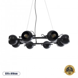 GloboStar® LINNYA 01219 Μοντέρνο Industrial Κρεμαστό Φωτιστικό Οροφής Πολύφωτο 8 x E27 AC220-240V - Φ78 x Υ10cm - Μαύρο Μεταλλικό με Κινούμενα Σποτ - 5 Χρόνια Εγγύηση