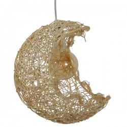 GloboStar® CRESCENT 01222 Vintage Κρεμαστό Φωτιστικό Οροφής Μονόφωτο 1 x E27 Μπεζ Ξύλινο Ψάθινο Rattan Μ30 x Π20 x Υ35cm
