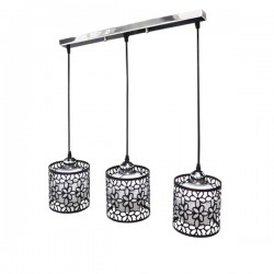 GloboStar® RAINELDA 01247 Μοντέρνο Κρεμαστό Φωτιστικό Οροφής Τρίφωτο 3 x E27 Μαύρο Μεταλλικό Πλέγμα με Λευκό Γυαλί Μ62 x Π15 x Υ19cm