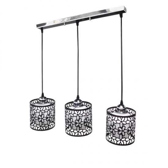 GloboStar® RAINELDA 01247 Μοντέρνο Κρεμαστό Φωτιστικό Οροφής Τρίφωτο 3 x E27 Μαύρο Μεταλλικό Πλέγμα με Λευκό Γυαλί Μ62 x Π15 x Υ19cm