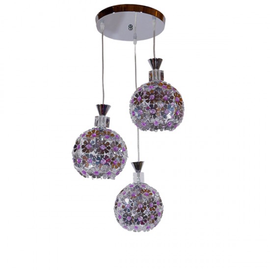 GloboStar® BOUQUET 01248 Μοντέρνο Κρεμαστό Φωτιστικό Οροφής Τρίφωτο 3 x E27 Ασημί Μεταλλικό με Κρύσταλλα Φ50 x 24cm