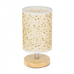 GloboStar® MOSAIC 01262 Κλασικό Επιτραπέζιο Φωτιστικό Πορτατίφ Μονόφωτο 1 x E27 Ξύλινο με Μπεζ Καπέλο Φ14 x Υ26cm