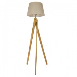GloboStar® TRIPOD 01263 Μοντέρνο Φωτιστικό Δαπέδου Μονόφωτο 1 x E27 Μπεζ Ξύλινο Καμπάνα D40 x H143cm