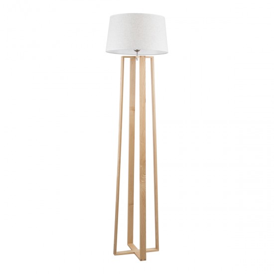 GloboStar® TOWER 01264 Μοντέρνο Φωτιστικό Δαπέδου Μονόφωτο 1 x E27 Μπεζ Ξύλινο Καμπάνα D40 x H166cm