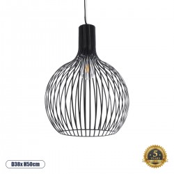 GloboStar® SCANDI 01266 Μοντέρνο Κρεμαστό Φωτιστικό Οροφής Μονόφωτο 1 x E27 AC220-240V IP20 - Φ38 x Υ50cm - Μαύρο Μεταλλικό Καμπάνα - 5 Χρόνια Εγγύηση