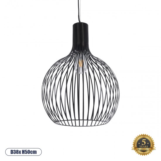 GloboStar® SCANDI 01266 Μοντέρνο Κρεμαστό Φωτιστικό Οροφής Μονόφωτο 1 x E27 AC220-240V IP20 - Φ38 x Υ50cm - Μαύρο Μεταλλικό Καμπάνα - 5 Χρόνια Εγγύηση