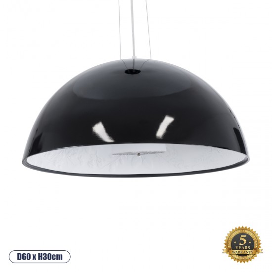 GloboStar® SERENIA BLACK 01270 Μοντέρνο Κρεμαστό Φωτιστικό Οροφής Μονόφωτο 1 x E27 AC220-240V IP20 - Φ60 x Υ30cm - Μαύρο Γύψινο Καμπάνα - 5 Χρόνια Εγγύηση