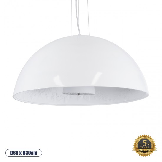 GloboStar® SERENIA WHITE 01271 Μοντέρνο Κρεμαστό Φωτιστικό Οροφής Μονόφωτο 1 x E27 AC220-240V IP20 - Φ60 x Υ30cm - Λευκό Γύψινο Καμπάνα - 5 Χρόνια Εγγύηση