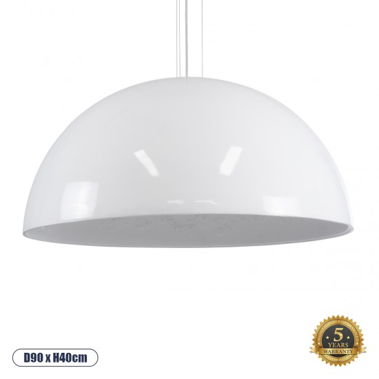 GloboStar® SERENIA WHITE 01273 Μοντέρνο Κρεμαστό Φωτιστικό Οροφής Μονόφωτο 1 x E27 AC220-240V IP20 - Φ90 x Υ40cm - Λευκό Γύψινο Καμπάνα - 5 Χρόνια Εγγύηση