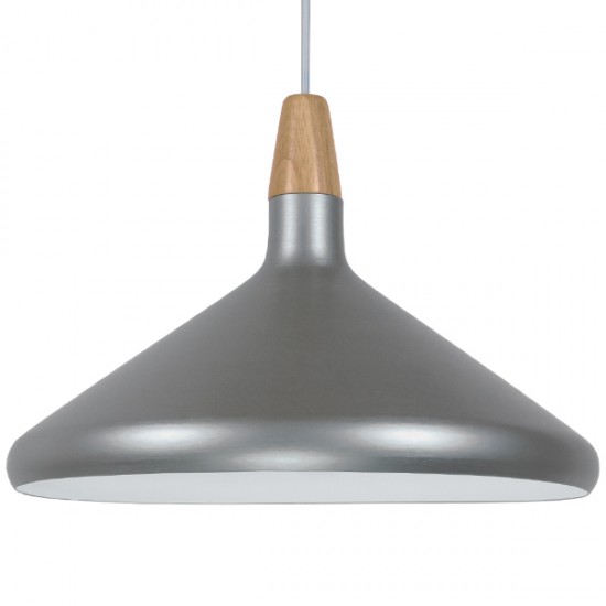 GloboStar® FELICITA 01276 Μοντέρνο Κρεμαστό Φωτιστικό Οροφής Μονόφωτο 1 x E27 AC220-240V IP20 - Φ40 x Υ30cm - Ασημί Μεταλλικό Καμπάνα - 5 Χρόνια Εγγύηση