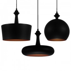 GloboStar® ROCKFORD 01287 SET 3 Μοντέρνα Κρεμαστά Φωτιστικά Οροφής Τρίφωτο 3 x E27 Μαύρα Μεταλλικά Καμπάνα