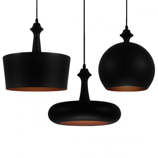 GloboStar® ROCKFORD 01287 SET 3 Μοντέρνα Κρεμαστά Φωτιστικά Οροφής Τρίφωτο 3 x E27 Μαύρα Μεταλλικά Καμπάνα