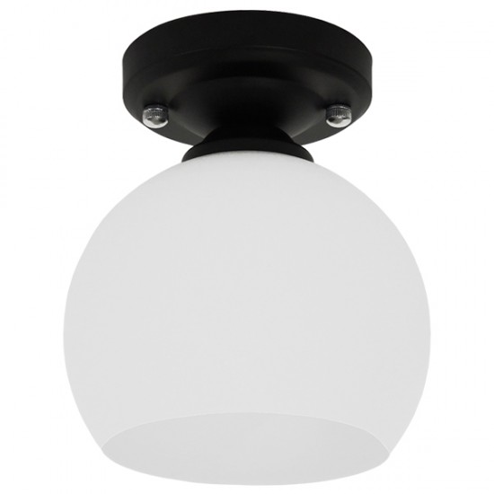 GloboStar® MAURA 01318 Μοντέρνο Φωτιστικό Οροφής Μονόφωτο 1 x E27 Μαύρο με Λευκό Ματ Γυαλί Καμπάνα Φ13 x Y17cm