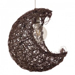 GloboStar® CRESCENT 01330 Vintage Κρεμαστό Φωτιστικό Οροφής Μονόφωτο 1 x E27 Καφέ Σκούρο Ξύλινο Ψάθινο Rattan Μ30 x Π20 x Υ35cm