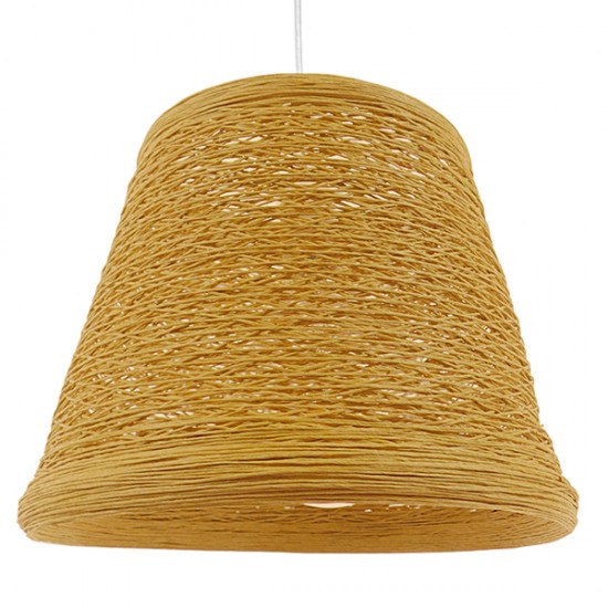 GloboStar® PLAYROOM 01332 Vintage Κρεμαστό Φωτιστικό Οροφής Μονόφωτο 1 x E27 Μπεζ Ξύλινο Ψάθινο Rattan Φ32 x Υ27cm