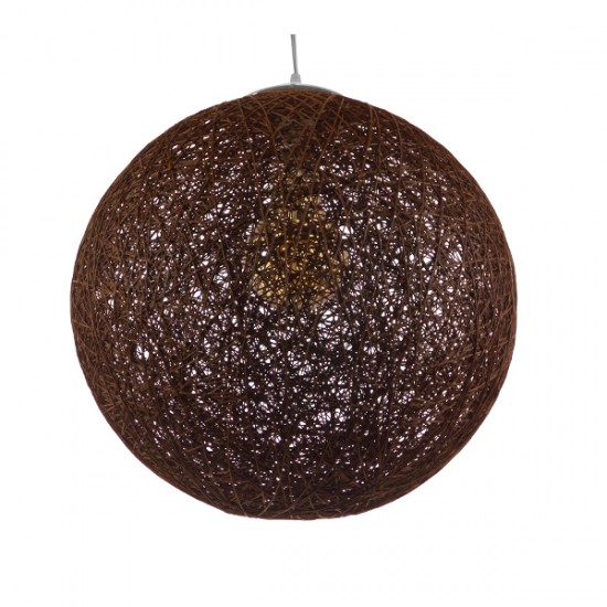 GloboStar® OCEANA 01358 Vintage Κρεμαστό Φωτιστικό Οροφής Μονόφωτο 1 x E27 Καφέ Ξύλινο Ψάθινο Rattan Φ40 x Υ40cm