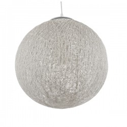 GloboStar® OCEANA 01359 Vintage Κρεμαστό Φωτιστικό Οροφής Μονόφωτο 1 x E27 Λευκό Ξύλινο Ψάθινο Rattan Φ40 x Υ40cm
