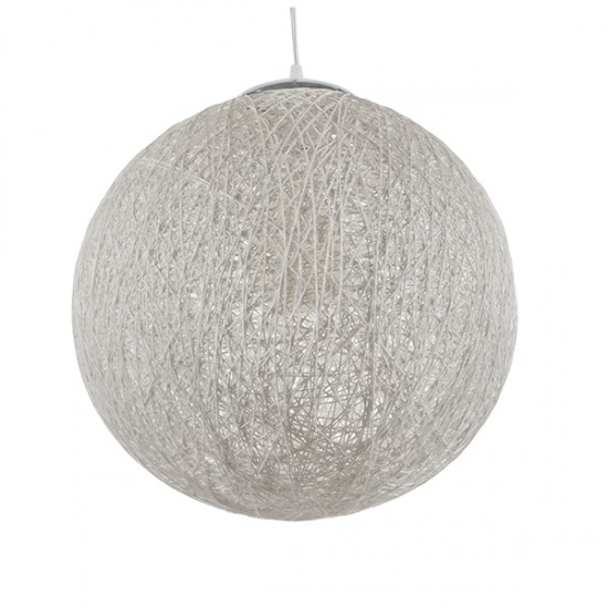 GloboStar® OCEANA 01359 Vintage Κρεμαστό Φωτιστικό Οροφής Μονόφωτο 1 x E27 Λευκό Ξύλινο Ψάθινο Rattan Φ40 x Υ40cm