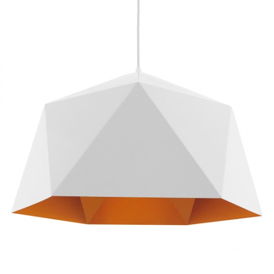 GloboStar® HEXAGON 01378 Μοντέρνο Κρεμαστό Φωτιστικό Οροφής Μονόφωτο Λευκό Χρυσό Μεταλλικό Καμπάνα Φ46 x Υ25cm