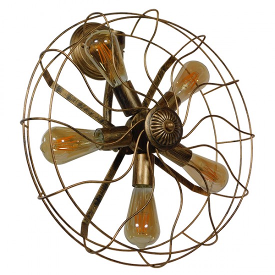 GloboStar® FAN 01381 Vintage Industrial Φωτιστικό Τοίχου Απλίκα Πολύφωτο Καφέ Σκουριά Μεταλλικό Πλέγμα Φ46 x Μ22 x Π46 x Υ46cm