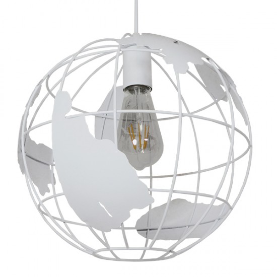GloboStar® EARTH 30CM 01382 Vintage Industrial Κρεμαστό Φωτιστικό Οροφής Μονόφωτο 1 x E27 Λευκό Μεταλλικό Πλέγμα Φ30 x Υ30cm