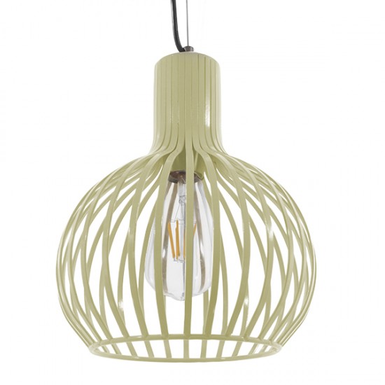GloboStar® SCANDI 01387 Vintage Industrial Κρεμαστό Φωτιστικό Οροφής Μονόφωτο Μπεζ Μεταλλικό Πλέγμα Φ23 x Υ30cm