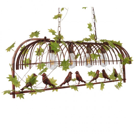 GloboStar® NEST 01402 Vintage Industrial Κρεμαστό Φωτιστικό Οροφής Πολύφωτο 4 x E27 Καφέ Σκουριά Μεταλλικό Πλέγμα Μ105 x Π36.5 x Y37cm