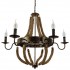 GloboStar® VICTORIAN 01404 Vintage Κρεμαστό Φωτιστικό Οροφής Πολύφωτο 6 x E14 Μπρούτζινο Σκουριά Μεταλλικό Πολυέλαιος με Μπεζ Σχοινί Φ76 x Y65cm